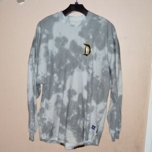 Gray Tie-Dye Long Sleeve Shirt with Gold Logo